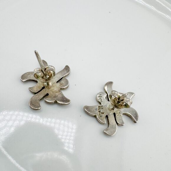 925 Sterling Silver Opal Inlay Blue Abstract Starburst Stud Earrings Southwester - Picture 7 of 8